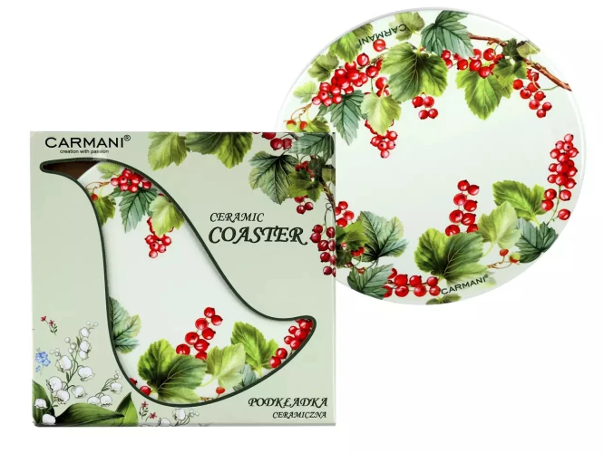 Carmani Подставка под горячее керамическая на пробке - красная смородина 20x20см  022-6020