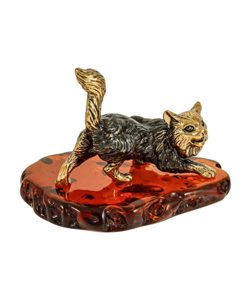 Кот охотник Сувенир (коньячный) арт. 651 бронза