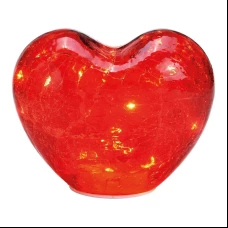 Сердце с 10 светодиодами и таймером, изготовленное из красного стекла, 15x11x9 см.