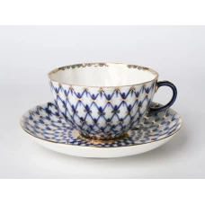 Чашка с блюдцем чайная 250 мл форма Тюльпан рисунок Кобальтовая сетка 