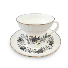 Чашка с блюдцем чайная 155 мл форма Волна рисунок Тонкие веточки
