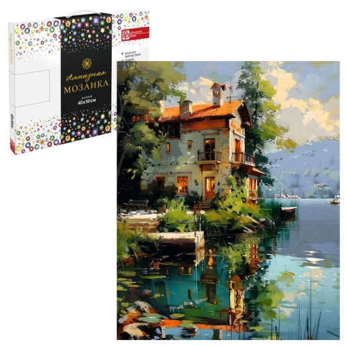 Алмазная мозаика "Дом на озере", 40*50 см