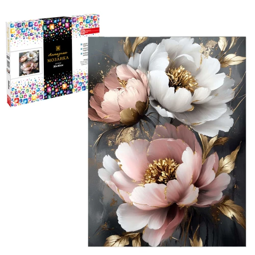 Алмазная мозаика "Пионы с золотом", 30*40 см