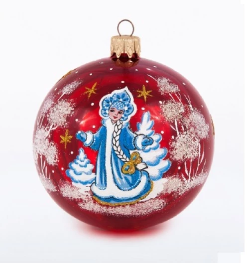 Ёлочка - елочное украшение из стекла, Шар 6 Снегурочка, 95 мм, С476