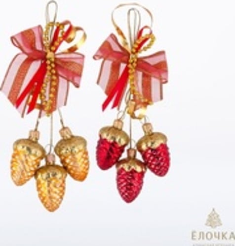 Ёлочка - елочное украшение из стекла, Набор Шишечки из 6 шишек  С881