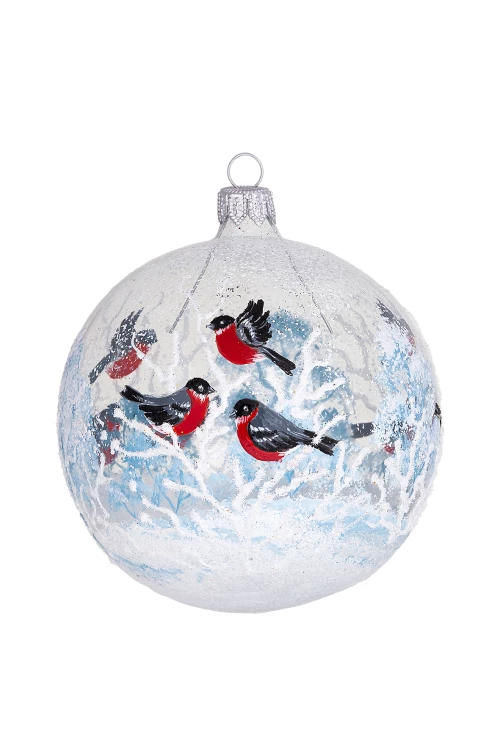 Ёлочка - елочное украшение из стекла, Шар Снегири Д 95мм С2176