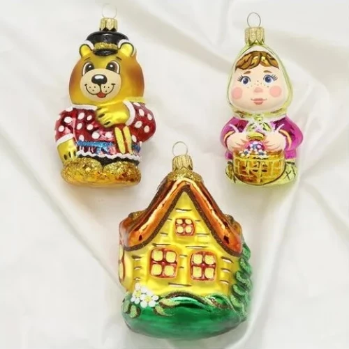 Ёлочка - елочное украшение из стекла, Набор Маша и Медведь, 3 шт., 72-80 мм, С2208