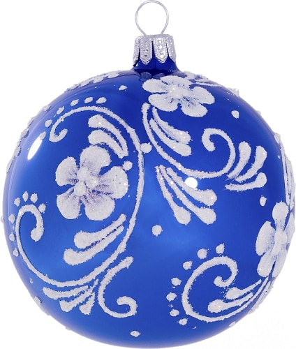 Ёлочка - елочное украшение из стекла, Шар Белые цветы С2242 Д 75мм