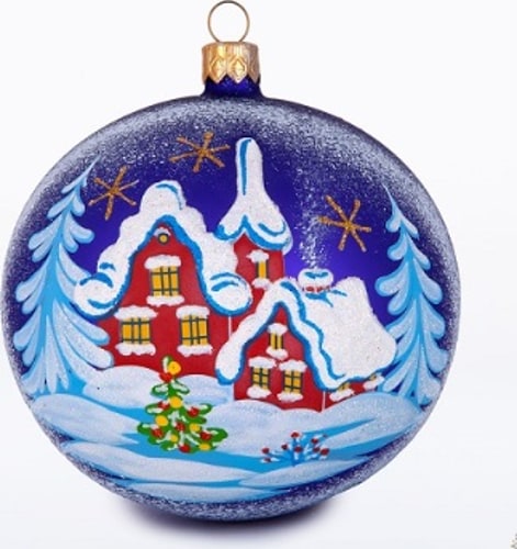 Ёлочка - елочное украшение из стекла, Шар 6 Снежный пейзаж, 95 мм, С1454 