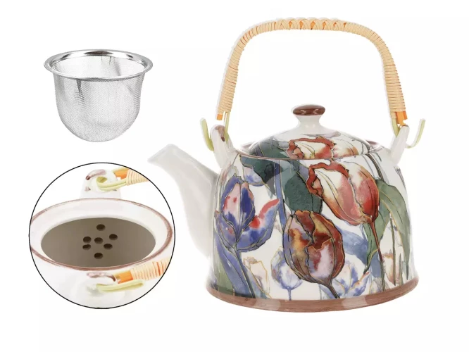 Carmani Керамический чайник с заварником "Тюльпаны", 900 мл