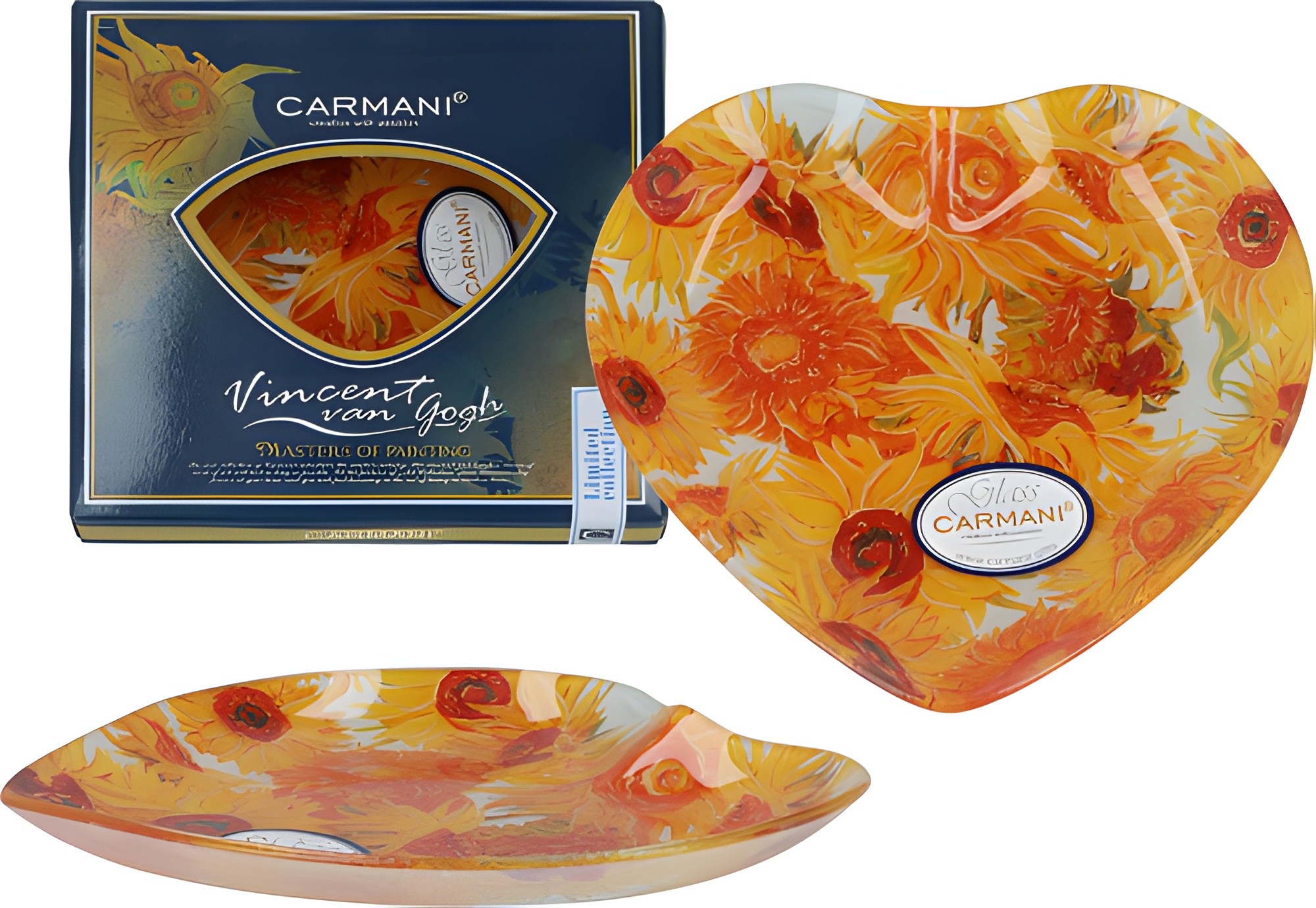 Декоративная тарелка в форме сердца В. Ван Гог "Подсолнухи ", 19х18 см.