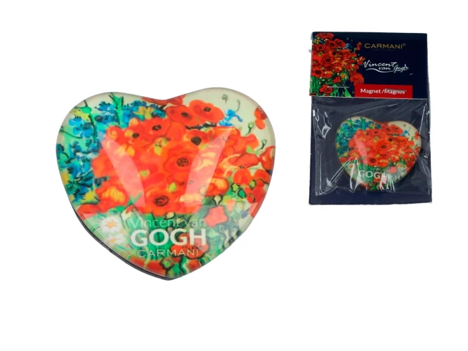 Магнит в форме сердца В. Ван Гог, "Ваза с ромашками и маками", 46x51 мм.