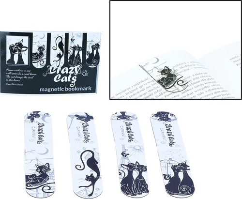 Набор из 4 магнитных закладок "Кошачий мир", 20x54 мм.