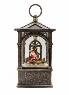 НОВОГОДНИЙ ФОНАРЬ ДОМИК С АРОЧКОЙ ДЕДА МОРОЗА БРОНЗА 