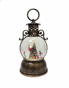НОВОГОДНИЙ ФОНАРЬ КРУГЛЫЙ САНТА И ДЕТИ УКРАШАЮТ ЕЛКУ БРОНЗА 