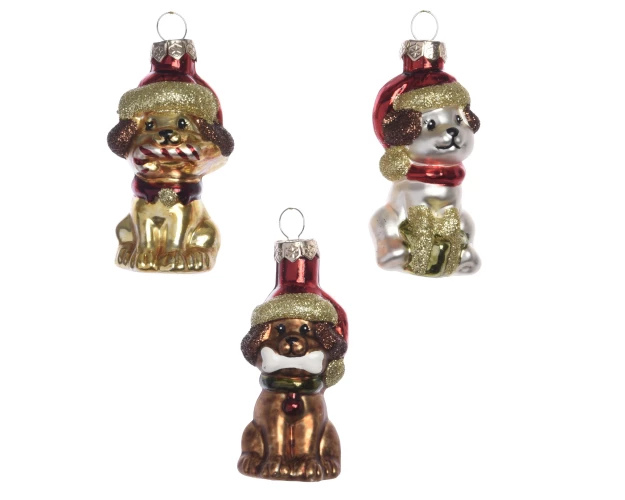 Kaemingk Игрушка новогодняя из стекла Собачка, 3x3.5x7см, 3 вида