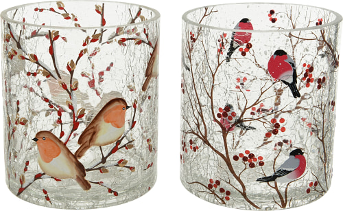 Стеклянный подсвечник "Снегири", 9x10см, 2 вида, Kaemingk