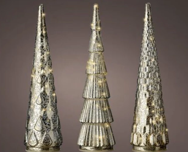 Kaemingk Светящееся украшение из стекла Елка, 35x9 см, серебристая