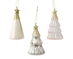 Kaemingk Формовая игрушка Елочка, стекло, 12,6 см, 3 вида, жемчужная