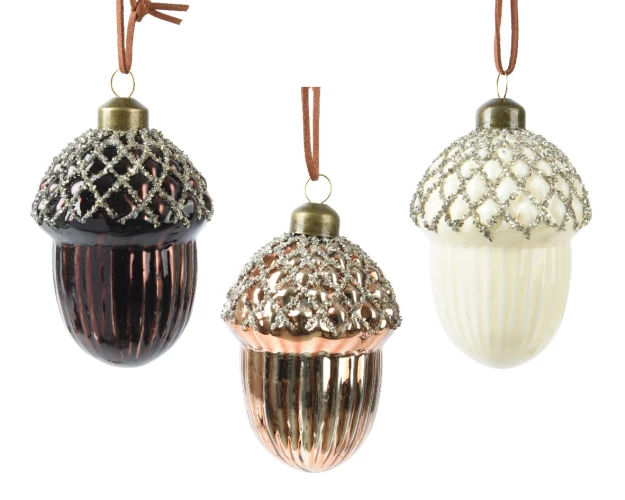 Kaemingk Формовая игрушка Желудь, стекло, 9 см, 3 вида