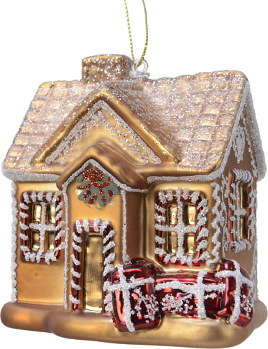Kaemingk Игрушка новогодняя из стекла Пряничный домик, 8.5x6.5x10см