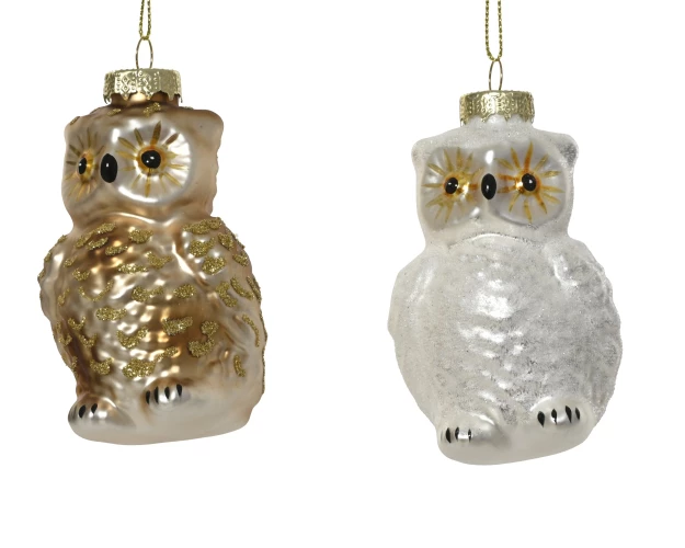 Игрушка новогодняя из стекла "Сова", 6x5.5x9.9см, 2 вида, Kaemingk