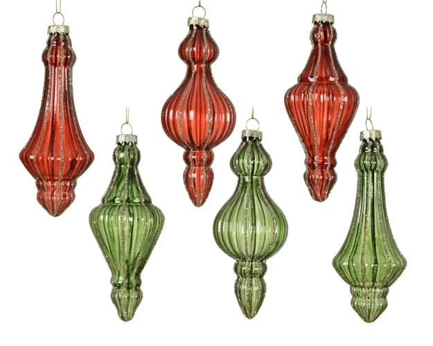 Kaemingk Елочное украшение из стекла Игрушка с орнаментом, 6x6x14.9см, 6 видов