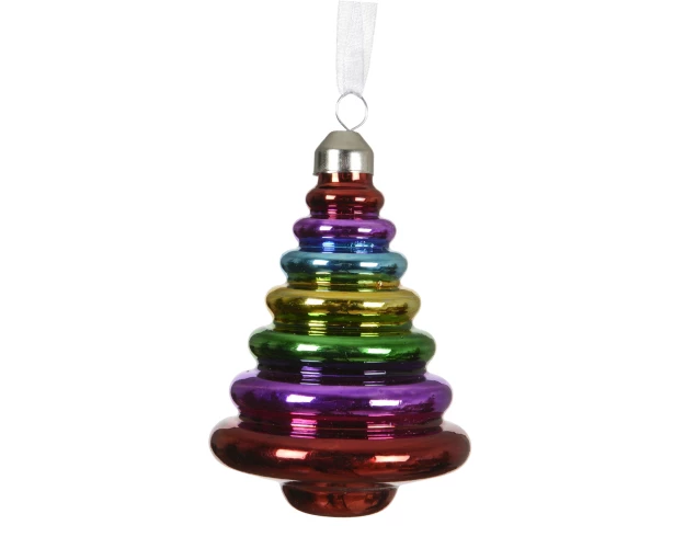 Стеклянная Елочная Игрушка "Радужная Пирамидка", 7x7x10см, Kaemingk