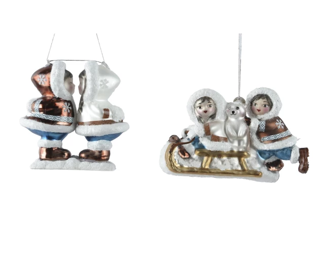 Стеклянная игрушка "Эскимосы", 14.5x14.2x8.7см, 2 вида, Kaemingk