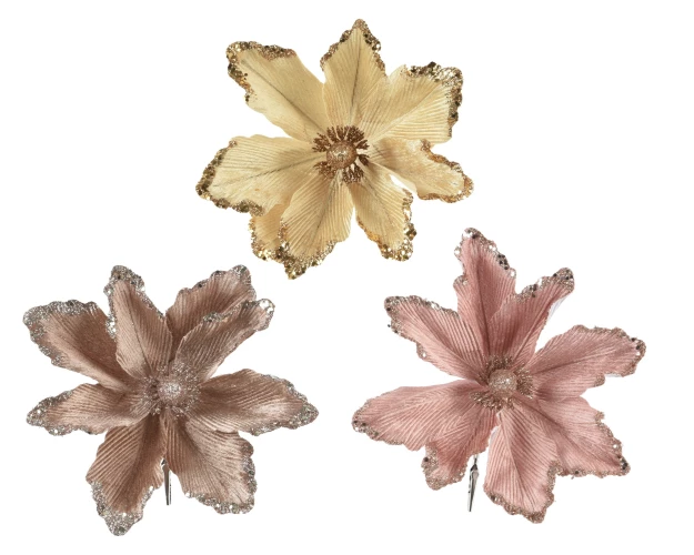 Kaemingk Украшение новогоднее Цветок на зажиме, 23x11см, 3 вида