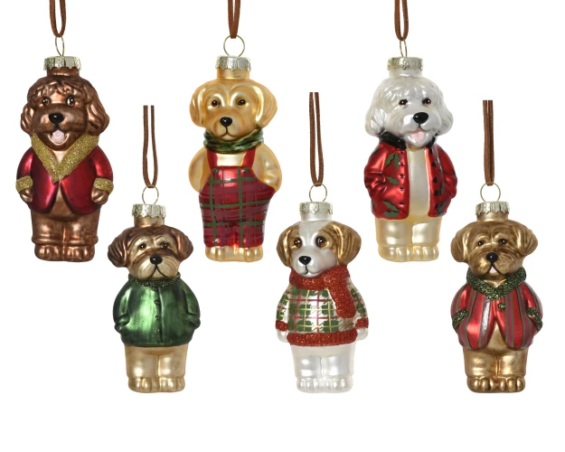 Игрушка новогодняя из стекла "Собачка", 4.9x4x10.9см, 6 видов, Kaemingk 