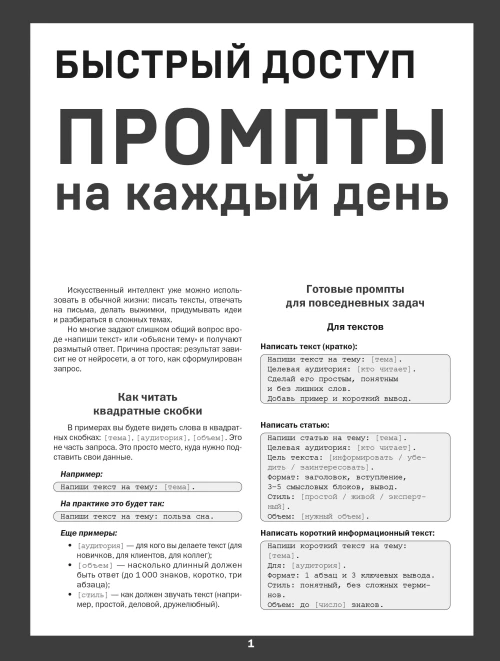 Быстрый доступ. Промпт на каждый день. Шпаргалка-буклет для начинающих (215х285 мм 6 полос компактного буклета в европодвесе)