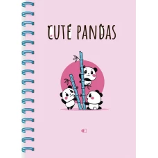 Блокнот "Прикольные панды", на бамбуке / "Cute pandas", one (А5, 160 стр., пружина, блок розовый).