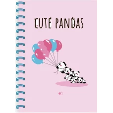 Блокнот "Прикольные панды", на шариках / "Cute pandas", two (А5, 160 стр., пружина, блок розовый).