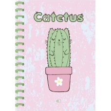 Блокнот "Кактус Кот" высокий / "Catctus", four (А5, 160 стр., пружина, блок желтый).
