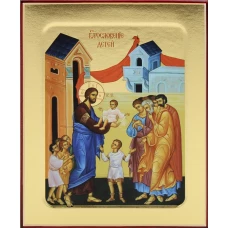 Икона Благословение детей на дереве: 125 х 160.