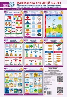Математика для детей 3-4 лет. Образовательные плакаты для формирования элементарных математических представлений. (комплект из 8 плакатов А3).. Гл. ред. Цветкова Т.В.